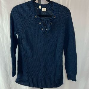 Anthropologie Moth Navy Blue Lace Front Sweater, size XS